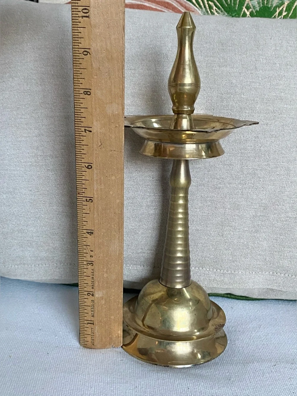 10” Vintage Solid Brass Nilavilakku Diya Oil Lamp Traditional Indian Pooja Decor